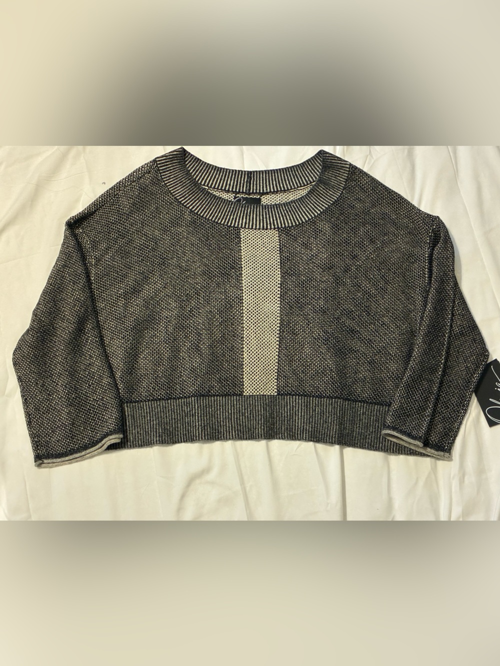 Olivia Habitat collective Cropped Crewneck Sweater in Black and Cream XL NWT